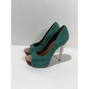 BOUTIQUE 9 CLAUDIUS Green Suede Nubuck Designer Platform Pumps 6.5 M $150